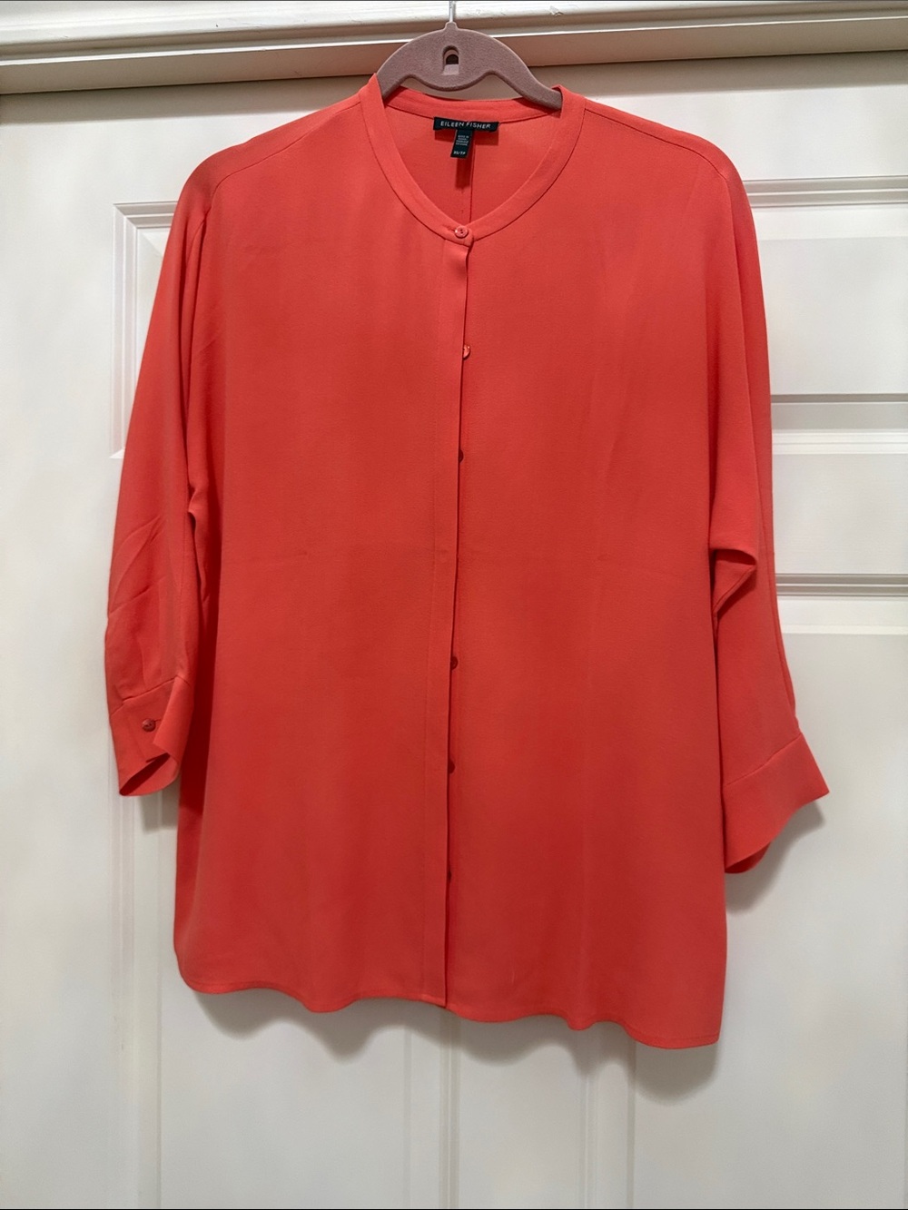 Eileen Fisher Coral Button-Front Relaxed Blouse mandarin collar, size xs/tp